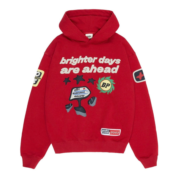 BROKEN PLANET BRIGHTER DAYS ARE AHEAD RUBY RED HOODIE